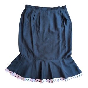 Blue Knee-Length Ruffled Trumpet Skirt